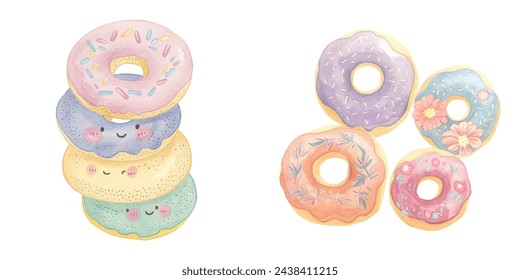 Nette Donuts Aquarell Vektor-Illustration 