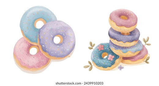 lindo donuts acuarela ilustración vectorial