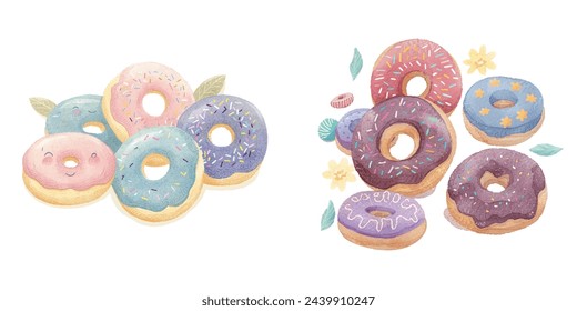 cute donuts watercolour vector illustration 