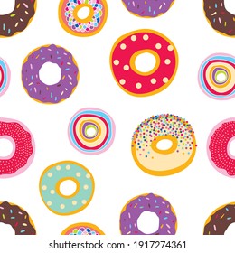 Cute donuts.Vector seamless pattern. Can be used in textile industry, paper, background, scrapbooking.