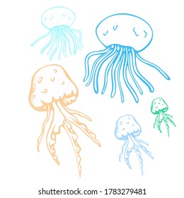 Cute Doodle 5 Jellyfish Aquatic Animal In the Ocean Design