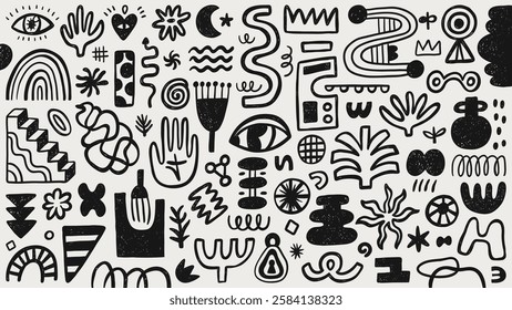 Cute doodle abstract elements. Hand-drawn vector set. Illustration elements for decor, pattern, poster, card or sticker design.