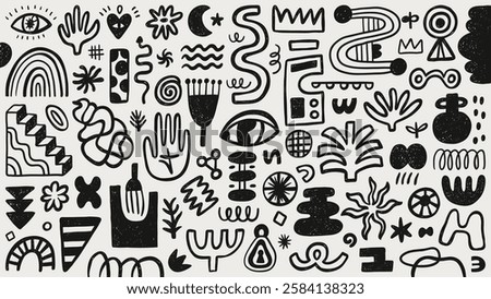 Cute doodle abstract elements. Hand-drawn vector set. Illustration elements for decor, pattern, poster, card or sticker design.