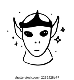 Cute doodle alien, extraterrestrial, cosmic creature with stars, doodle avatar, isolated on white