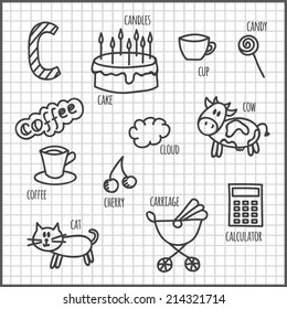 Cute doodle alphabet, C letter