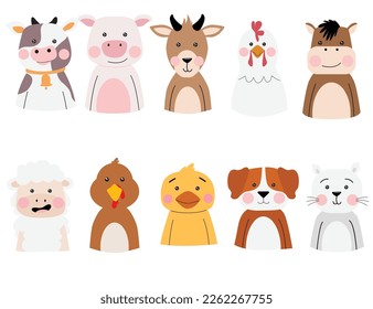 cute doodle animal farm vector flat collection illustration