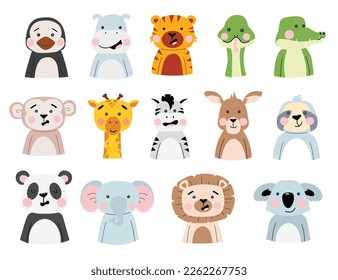 cute doodle animal safari vector flat collection illustration