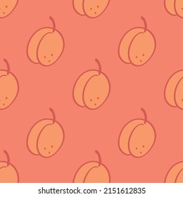 Cute doodle apricot. Seamless pattern vector illustration. Summer design with fruits. Hand drew ink doodle style. Abstract fruit. 