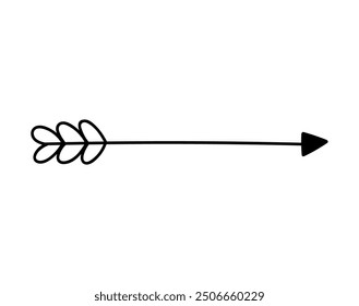 Cute doodle arrow isolated on white background. Vector hand-drawn illustration. Perfect for Valentine's Day designs, cards, invitations, decorations.