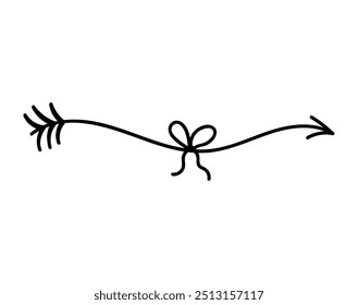 Linda flecha de doodle aislada sobre fondo blanco. Vector ilustración dibujada a mano. Perfecto para diseños de San Valentín, tarjetas, invitaciones, decoraciones.
