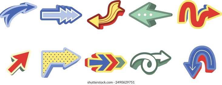Lindo Doodle Flecha Pegatina Set Arte vectorial