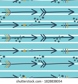 Cute doodle arrows pattern nursery design. Ideal for apparel,  textile printing, fabric. Vector Illustration, colour editable.