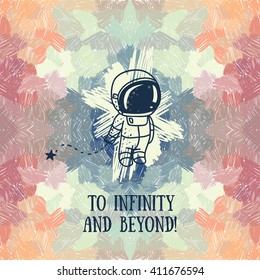 cute doodle astronaut on abstract artistic background, vector illustration
