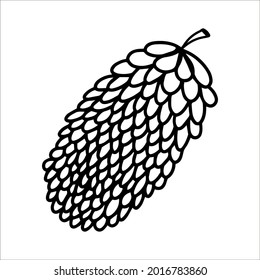 Cuto doodle de pino otoñal aislado sobre fondo blanco. Ilustración vectorial dibujada a mano para tarjetas de felicitación, afiches y diseño estacional. Ilustración de la línea negra del vector.