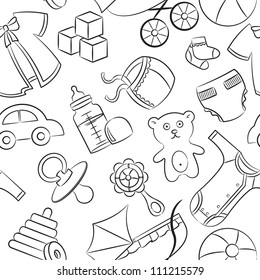 Cute doodle baby seamless pattern