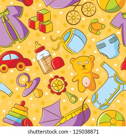 Cute doodle baby seamless pattern