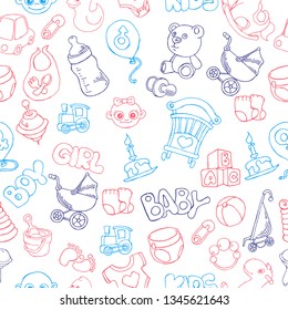 Cute doodle baby seamless pattern