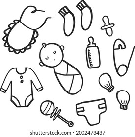 Cute doodle baby stuff vector