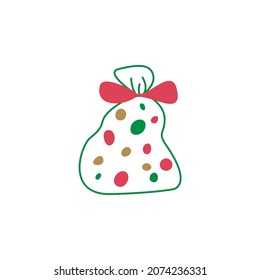 Bolsa de doodle de regalos. Elemento de diseño de contorno vectorial para el año nuevo o tarjetas de felicitación de navidad, pancartas, volantes