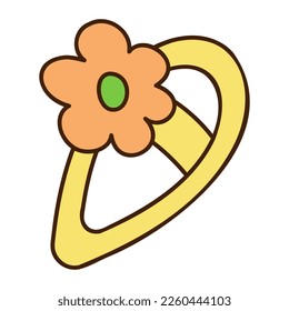 Cute doodle barrette with flower from the collection of girly stickers. Cartoon vector color illustration.