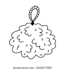 Cute doodle of bath sponge for scrub and washing. Black and white bath loofah for spa procedures. Trendy shower wash cloth. Simple funny clipart with hand drawn outline isolated on white.