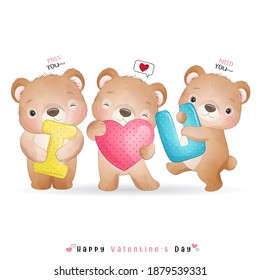Cute doodle bear for valentine’s day
