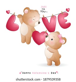 Cute doodle bear for valentine’s day