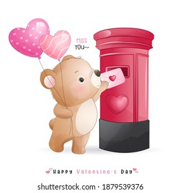 Cute doodle bear for valentine’s day