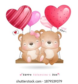 Cute doodle bear for valentine’s day