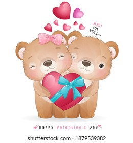 Cute doodle bear for valentine’s day