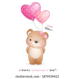Cute doodle bear for valentine’s day