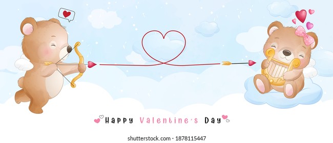 Cute doodle bear for valentine’s day collection