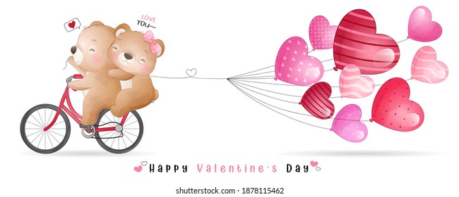 Cute doodle bear for valentine’s day collection