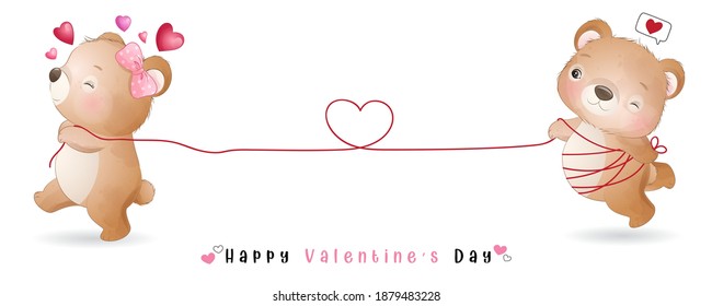Cute doodle bear for valentine’s day collection