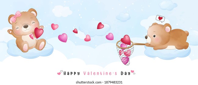 Cute doodle bear for valentine’s day collection