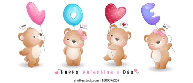 Cute doodle bear for valentine’s day collection