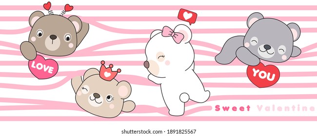 Cute doodle bear for Valentine’s day illustration