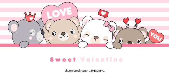 Cute doodle bear for Valentine’s day illustration