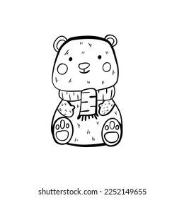 Un osito de doodle lindo para tu diseño, adorables elementos dibujados a mano por niños de conejo. Tema de enfermería, página Ilustración vectorial.colorear.