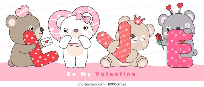 Cute doodle bears for valentine’s day