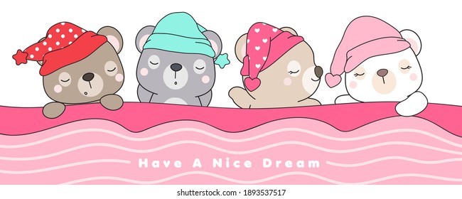 Cute doodle bears sleeping illustration