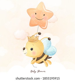 Cute doodle bee with floral illustration