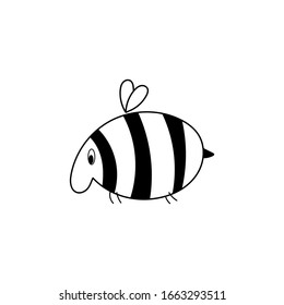 Cute doodle bee. Vector hand drawn illustration. Black and white.