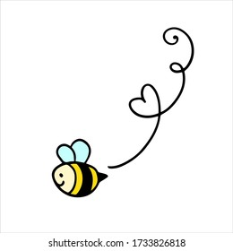 cute doodle bee, vector illustration isolated on white background