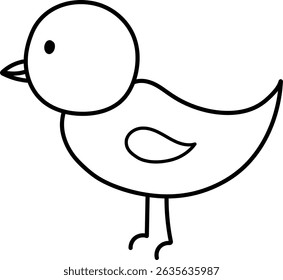 Cute Doodle Bird Illustration – Simple Black and White Line Art. Simple icon of duck.