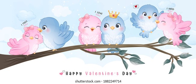 Cute doodle birds for valentine’s day