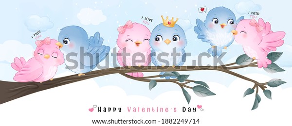 Cute doodle birds for\
valentine’s day