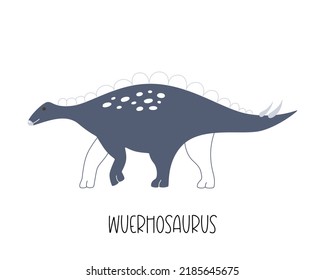 Cute Doodle blue isolated dinosaur Wuerhosaurus. Vector illustration of wild animal