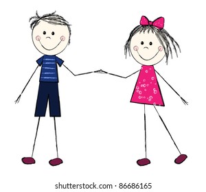 Cute doodle boy and girl