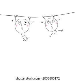 cute doodle boy hanging on the rope cartoon vector eps.10
